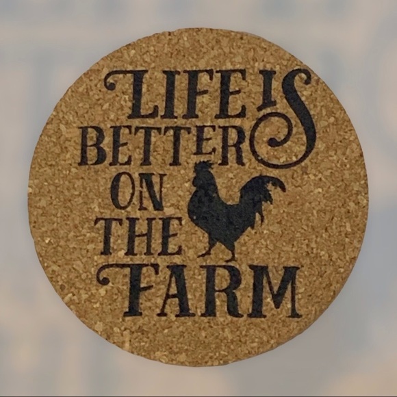 Cork Coaster Set Farmhouse Country Farm Phrases Natural Cork 4 Piece NEW - Picture 5 of 16